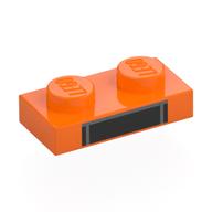 Lego Plate 1 x 2 with Black Rectangle, Silver Stripe print