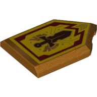 Lego Tile Special 2 x 3 Pentagonal with Nexo Power Shield Print - Merlok Power Sword / Metallic Gold