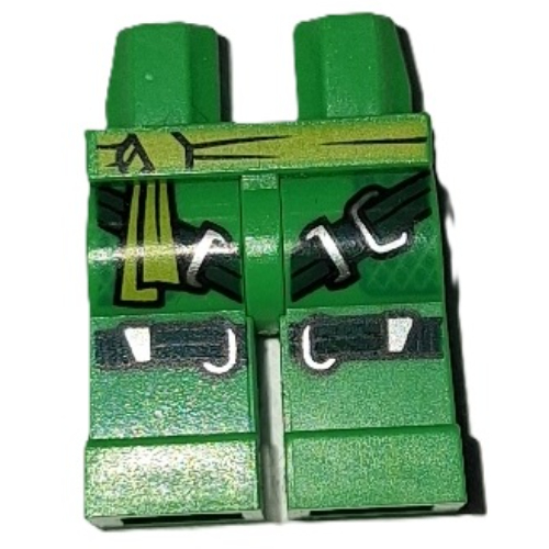 Lego Hips and Bright Green Legs with Lime Sash, Dark Green Straps, Silver Buckles Print