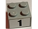 Lego Brick 2 x 2 with Black Number 1 Narrow Bold Font Pattern (Sticker) - Sets 8896 / 8898 / Light Bluish Gray