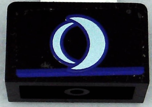 Lego Panel 1 x 2 x 1 with Metallic Light Blue Eclipso Logo Crescents with Dark Purple Outlines and Line Pattern (Sticker) - Set 41239 / Black