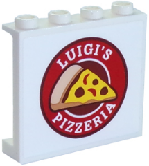 Lego Panel 1 x 4 x 3 with Side Supports - Hollow Studs with 'LUIGI'S PIZZERIA' Pattern (Sticker) - Set 70910 / White