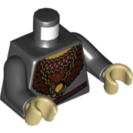 Lego Torso Ruffled Shirt with Fur Collar and Gold Medallion Print (Wormtongue), Black Arms, Tan Hands