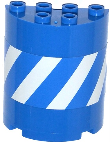 Lego Cylinder Half 2 x 4 x 4 with Blue and White Danger Stripes Pattern (Sticker) - Set 70814