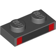 Lego Plate 1 x 2 with Black Rectangle, Red Squares print