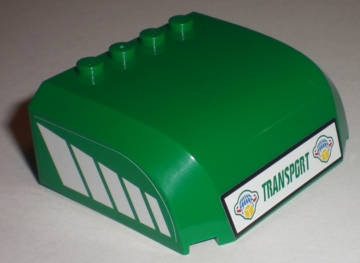 Lego Windscreen 5 x 6 x 2 Curved Top Canopy with 4 Studs with Green 'TRANSPORT' on Front and White Stripes Pattern on Both Sides (Stickers) - Set 7733