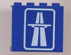 Lego Panel 1 x 4 x 3 with White Highway, Overpass and Rounded Rectangle on Transparent Background Pattern (Sticker) - Set 6653 / Blue