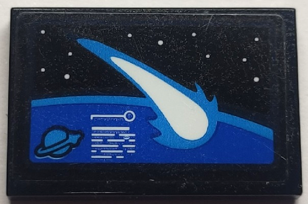 Lego Tile 2 x 3 with Asteroid Tracker Screen with Planet, Stars and Classic Space Logo Pattern (Sticker) - Set 60351