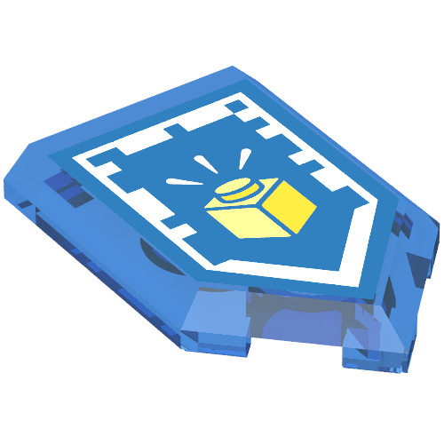Lego Tile Special 2 x 3 Pentagonal with Nexo Power Shield Print - Cool Creation / Trans-Dark Blue