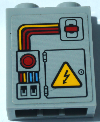 Lego Brick 1 x 2 x 2 with Inside Stud Holder with Red and Yellow Electrical Switches and Wires and Warning Sign on Door Pattern (Sticker) - Set 60231