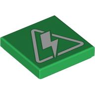 Lego Tile 2 x 2 with White Electricity Print / Green