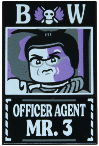 Lego Tile 2 x 3 with Dossier with White 'BW Officer Agent Mr. 3' Pattern / Black