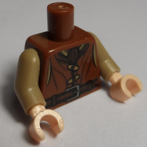 Lego Torso Vest with 2 Toggle Buttons, Ascot and Belt with Buckle Print, Dark Tan Arms, Light Nougat Hands / Reddish Brown