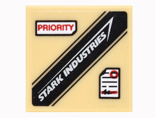 Lego Tile 2 x 2 with 'PRIORITY', 'STARK INDUSTRIES' Logo and White Note with Red Circle Pattern (Sticker) - Set 76051 / Tan