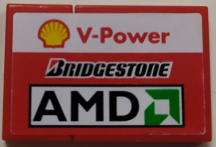 Lego Stickered Assembly 3 x 2 with Shell 'V-Power', Bridgestone and AMD Logo Pattern Model Left Side (Sticker) - Set 8142-2