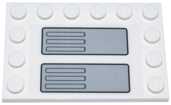 Lego Tile, Modified 4 x 6 with Studs on Edges with Light Bluish Gray and Black Mechanical Panel and Dark Bluish Gray Air Vents Pattern Model Right Side (Sticker) - Set 75357 / White