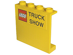 Lego Panel 1 x 4 x 3 - Hollow Studs with LEGO Logo with Black Border and 'TRUCK SHOW' Pattern (Sticker) - Set 10156 / Yellow