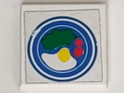 Lego Tile 2 x 2 without Groove with Blue Circle Plate, Fried Egg, 2 Red Spots Pattern (Sticker) - Set 269