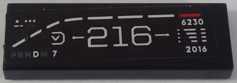 Lego Tile 1 x 3 with Dashboard Display with White Lines, '216', '6230' and '2016' Pattern (Sticker) - Set 42154 / Black