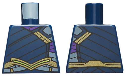 Lego Torso Tunic with Gold Shoulder Clasp and Belt, Dark Purple and Bright Light Blue Trim Pattern / Dark Blue
