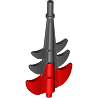 Lego Creature Body Part, Dragon Tail Barbed, Stopper Ring with Marbled Black Pattern / Red