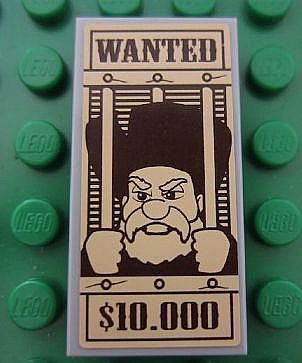 Lego Tile 2 x 4 with 'WANTED' Stinky Pete Pattern (Sticker) - Set 7594 / Light Bluish Gray