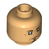 Lego Minifig Head Marty, Black Eyebrows, Thin Goatee, Lopsided Smirk / Nougat