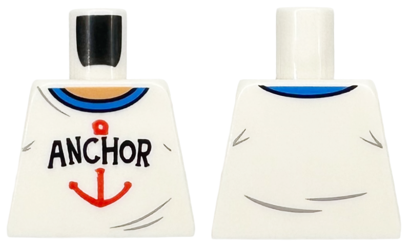 Lego Torso T-Shirt with Blue Collar and Black and Red 'ANCHOR' Pattern / White
