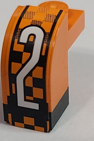 Lego Stickered Assembly 2 x 1 x 1 2/3 with White Number 2 on Black and Orange Checkered Pattern (Sticker) - Set 8641