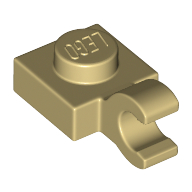 Lego Plate Special 1 x 1 with Clip Horizontal [Thick Open O Clip] / Tan