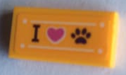 Lego Tile 1 x 2 with Letter I, Heart, and Paw Pattern (Sticker) - Set 41345 / Bright Light Orange