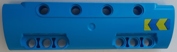 Lego Technic, Panel Curved 11 x 3 with 10 Pin Holes through Panel Surface with Blue and Lime Chevrons Pattern Model Left Side (Sticker) - Set 42091