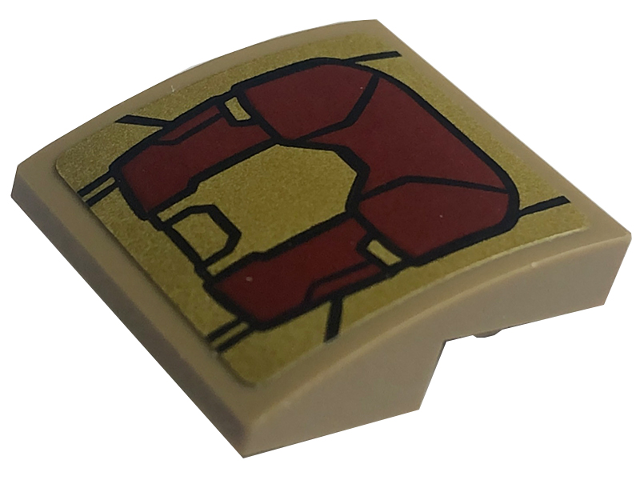 Lego Slope, Curved 2 x 2 x 2/3 Inverted with Dark Red and Gold Armor Plates Pattern (Sticker) - Set 76203