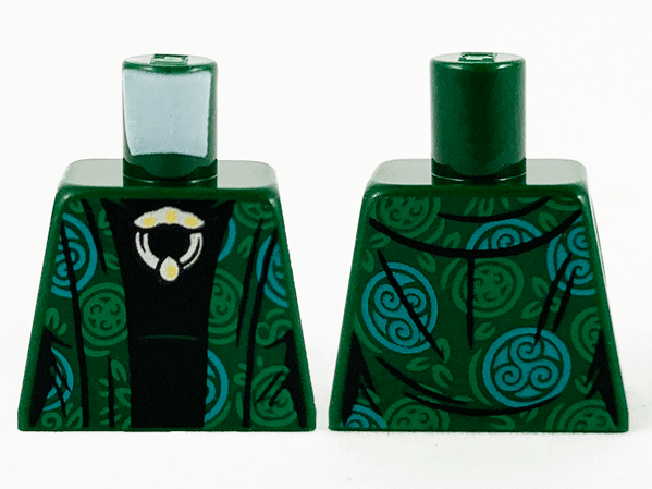 Lego Torso Harry Potter Robe with Green and Medium Green Circles, Black Dress, Metallic Silver and Gold Medallion Pattern / Dark Green