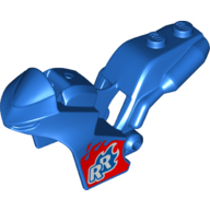 Lego Fairing, Motorcycle, Racing (Sport) Bike with 1 x 2 Studs and Red Flames with 'RR' Print / Blue
