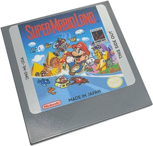 Lego Tile 6 x 6 with Bottom Tubes, Textured Surface with 'SUPER MARIO LAND' Nintendo Game Boy Game Pak Cartridge Pattern (Sticker) - Set 72046 / Dark Bluish Gray