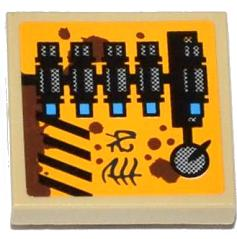 Lego Tile, Modified 2 x 2 Inverted with Grille, Alien Characters, Rust, Knob and Mechanical Pattern Model Left Side (Sticker) - Set 70002