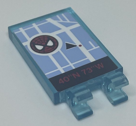 Lego Tile, Modified 2 x 3 with 2 Open O Clips with Spider-Man Map with '40''N 73''W' GPS Pattern (Sticker) - Set 76057