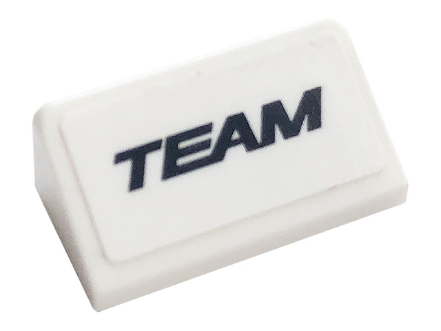 Lego Slope 30 1 x 2 x 2/3 with Black 'TEAM' Pattern (Sticker) - Set 76897 / White