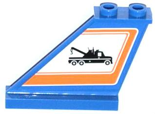 Lego Tail 4 x 1 x 3 with Tow Truck in Orange Border Pattern on Left Side (Sticker) - Set 60056 / Blue