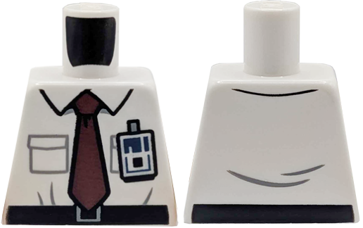 Lego Torso Shirt with Collar, Light Bluish Gray Pockets, Dark Red Tie, Black Belt with Silver Buckle, ID Badge Pattern
