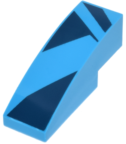 Lego Slope, Curved 3 x 1 with Dark Blue Triangles and Diagonal Stripes Pattern / Dark Azure