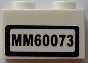 Lego Brick 1 x 2 with 'MM60073' Pattern (Sticker) - Set 60073 / White