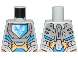 Lego Torso Nexo Knights Armor with Orange and Gold Circuitry and Emblem with Blue Falcon Pattern / Light Bluish Gray
