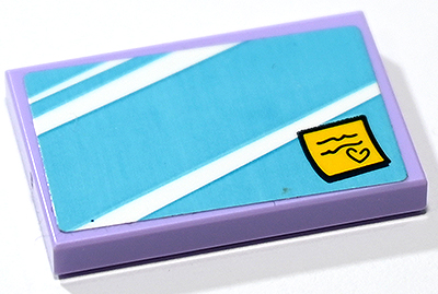 Lego Tile 2 x 3 with Medium Azure Glass, White Reflections and Yellow Post-It Note with Black Heart Pattern (Sticker) - Set 41748 / Lavender