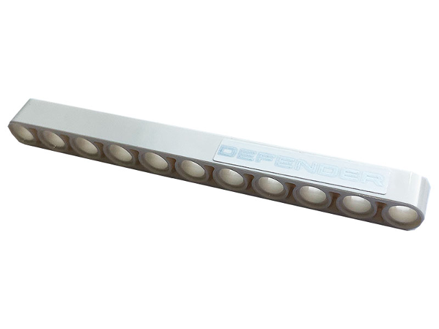 Lego Technic, Liftarm Thick 1 x 11 with Silver 'DEFENDER' Pattern (Sticker) - Set 42110 / White