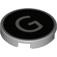 Lego Tile Round 2 x 2 with 'G' on Black Background Print