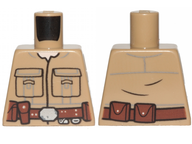 Lego Torso SW Shirt Front Seamed with Patch Pockets, Reddish Brown Belt Pattern (Luke Skywalker) / Dark Tan