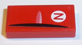 Lego Tile 1 x 2 with Black Racer Steering Wheel Edge and Red 'Z' in White Circle Pattern (Sticker) - Sets 8168 / 8185
