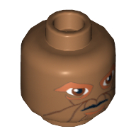 Lego Minifig Head Eeth Koth, Reddish Brown Eyes and Lines Around Mouth Print [Blocked Open Stud] / Medium Nougat